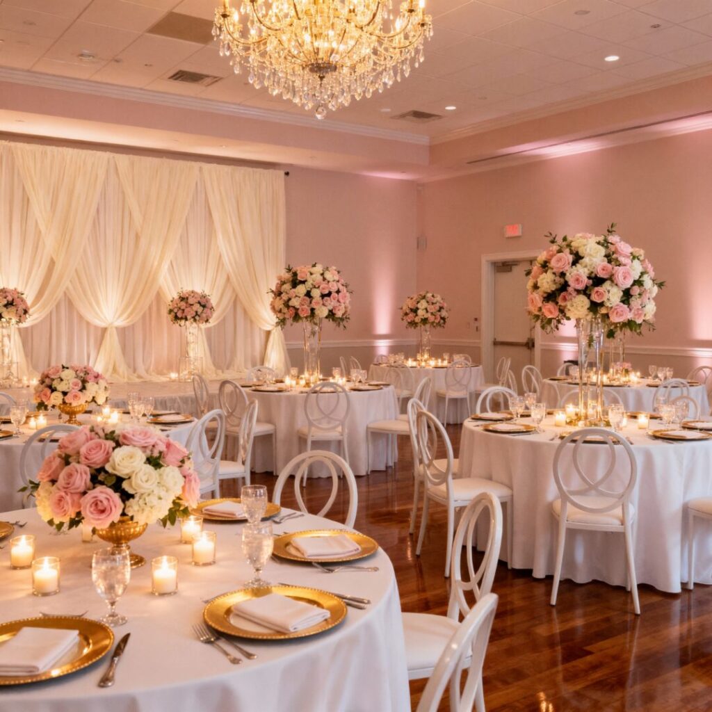 Dearadh agus Atmaisféar Bainise: Pleananna Ionaid, Cairteacha Suíocháin, agus Comharthaíocht